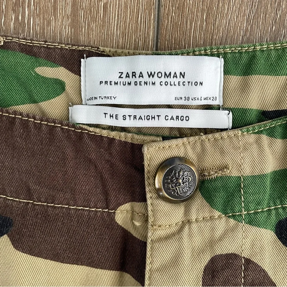 NWT Zara Premium Denim Collection The Straight Cargo camouflage Pants Size 6